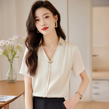 夏季新款酒店前台珠宝店百搭短袖衬衫职业女装时尚气质工作服上衣