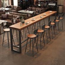 奶茶店铁艺高脚桌椅组合酒吧实木吧台桌美式简约高脚长条桌椅组合