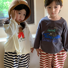 左左王子童装2023秋季新品韩版卡通印花长袖T恤儿童百搭圆领上衣
