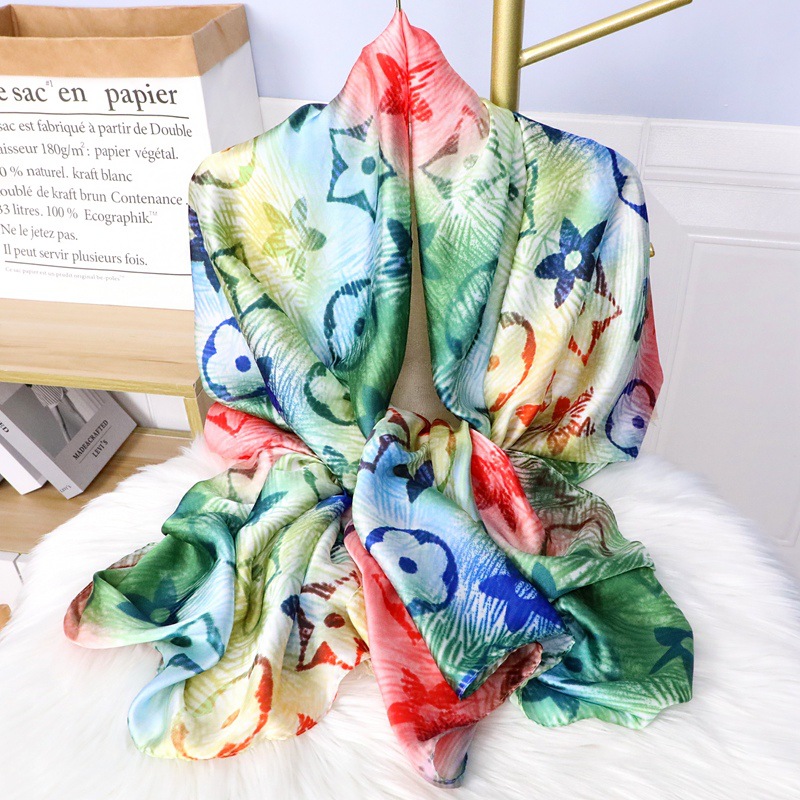 2022 New Rainbow Silk Scarf Female Tencel Brocade New Silk Scarf Colorful Sunscreen Shawl Neck Protection Decorative Scarf