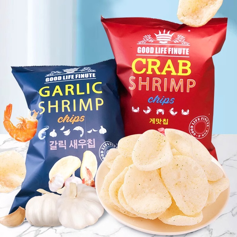 趣莱福韩国进口网红虾片袋装蒜味鲜虾片蟹片82g休闲办公零食-阿里巴巴