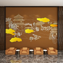 创意新中式客厅电视背景墙手绘3D立体墙布墙纸可无缝自粘壁纸卧室