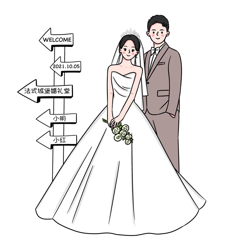 婚礼人形立牌卡通q版手绘头像漫画人物结婚纱照设计约稿制作
