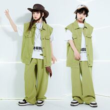 儿童夏季街舞马甲潮服牛仔套装男女童街头嘻哈hiphop表演服演出服