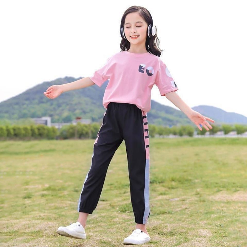 女童网红套装2022夏款新款儿童洋气时髦女大童夏季运动短袖两件套