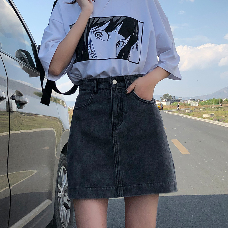 Small Black Denim Skirt for Women Spring and Autumn 2021 New Slimming Skirt A- Line Ins High-Waisted Skirt Sheath Skirt