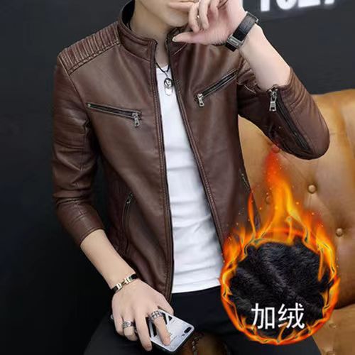 Spring and Autumn Leather Jacket Thin Stand Collar Motorcycle Handsome Trendy Leather Coat 2022 New Student Leather Men's Clothing Single