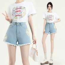 新中式国风刺绣牛仔裤套装女夏季2024新款高腰显瘦减龄时尚套装女