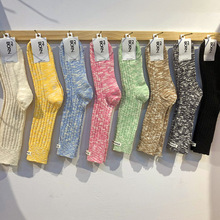 韩国雪花纹针织袜ins风字母潮牌小布标少女毛线袜秋冬厚款堆堆袜