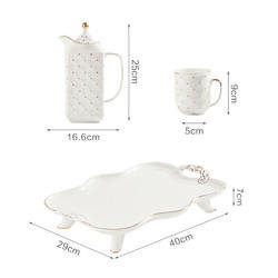 Arabic Luxurious 8pcs White Gold Rim Porcelain Tea Cup Sets