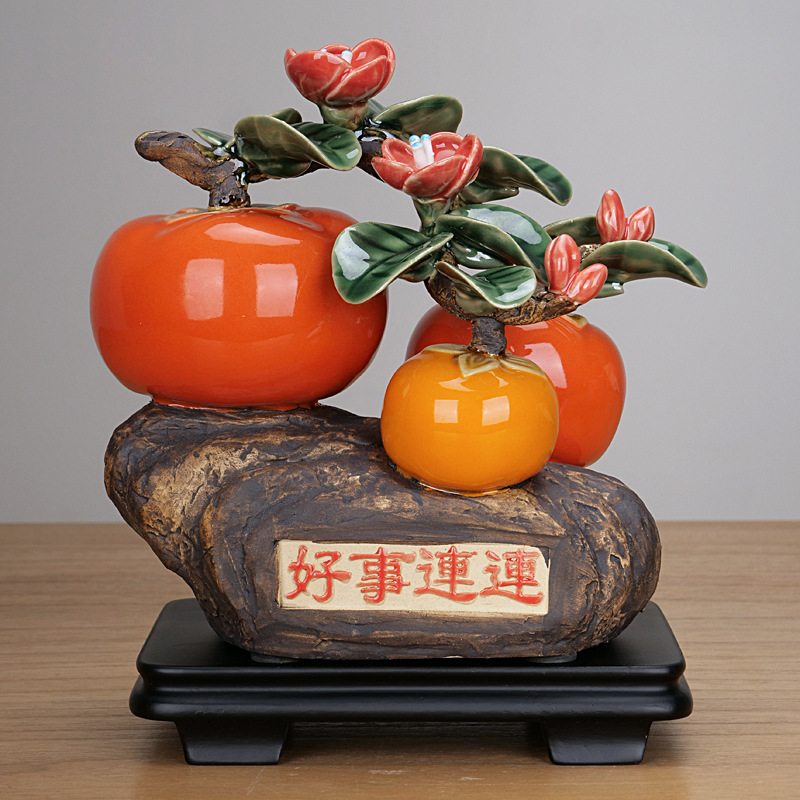 柿子小摆件佛山陶瓷石湾公仔精品创意工艺品餐厅展示柜中式装饰品