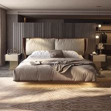 悬浮床现代简约真皮床主卧高端大气齐边软包床意式极简轻奢悬空床