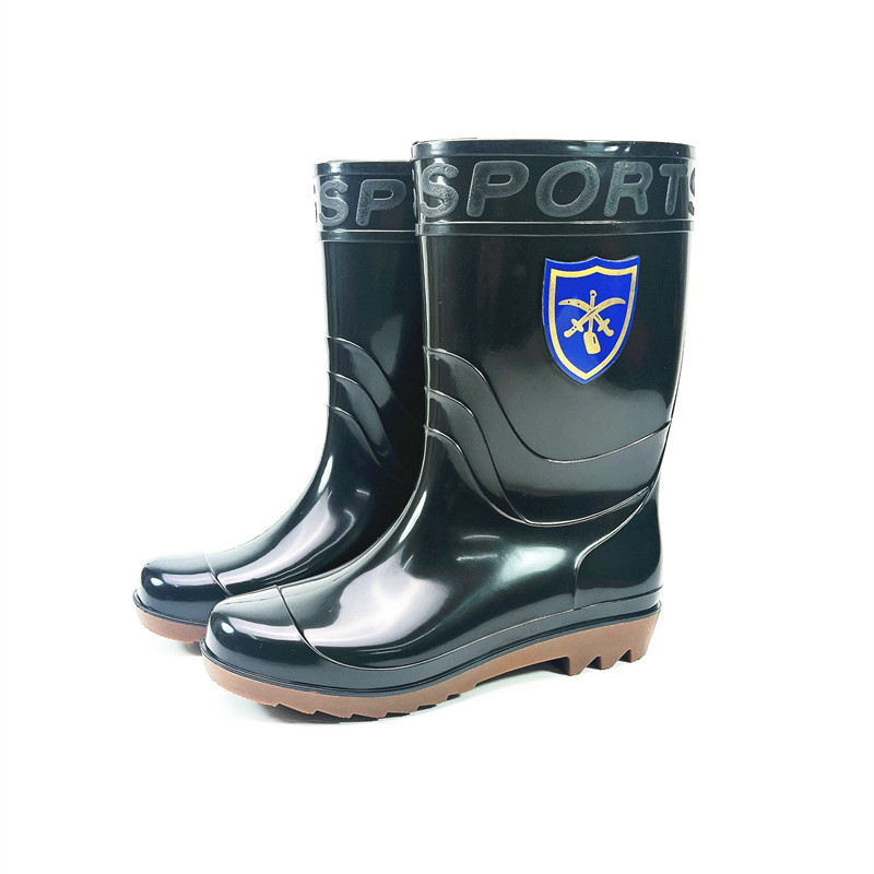 Foreign Trade Customized Men's Mid-Calf Rain Boots round Toe PVC Labor Protection Rain Rubber Boots Work Shoes Integrated Molding Waterproof Shoes