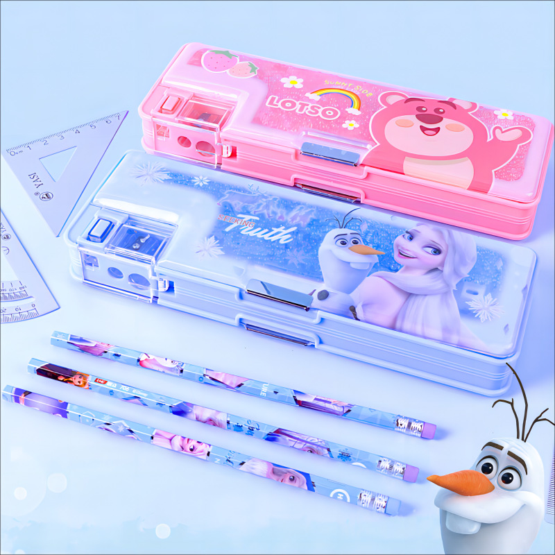 Disney Disney Dm28125 Children's Good-looking Ice and Snow Strawberry Bear Rocking Beads Multifunctional Transparent Pencil Case