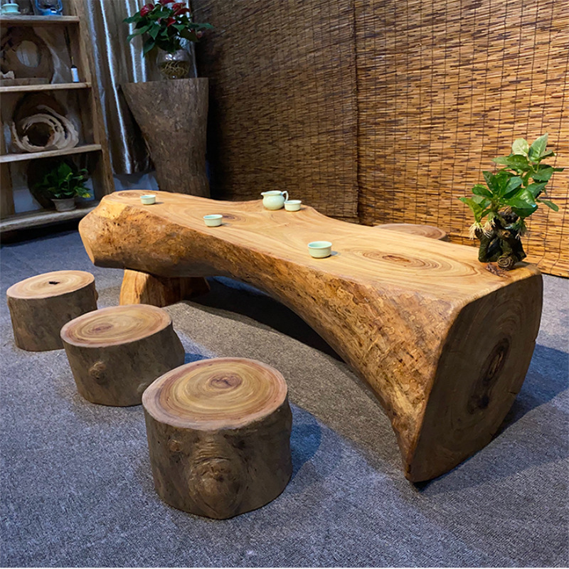 香樟木树桩客厅茶几庭院休闲民宿榻榻米原木不规则禅意根雕泡茶桌
