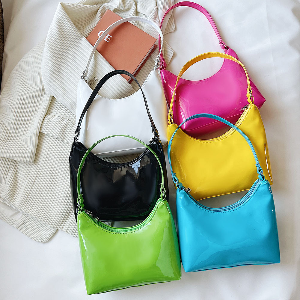 vintage women patent shoulder underarm bag pu leather casual