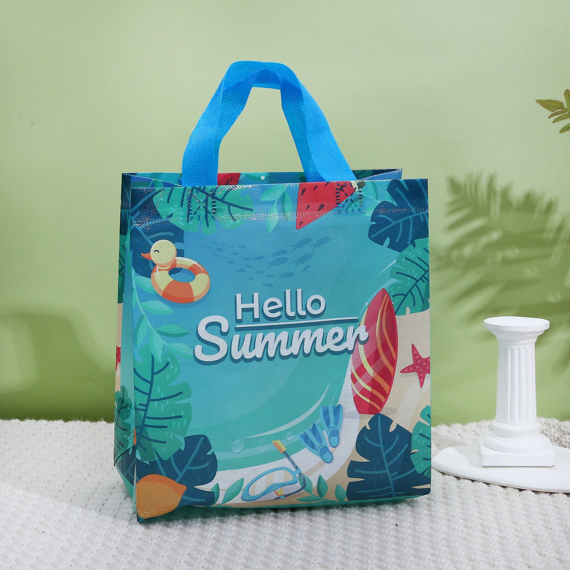 Non-Woven Beach Series Shopping Bag Folding Storage Birthday Gift Bag Seaside Handbag Printed Packaging Bag