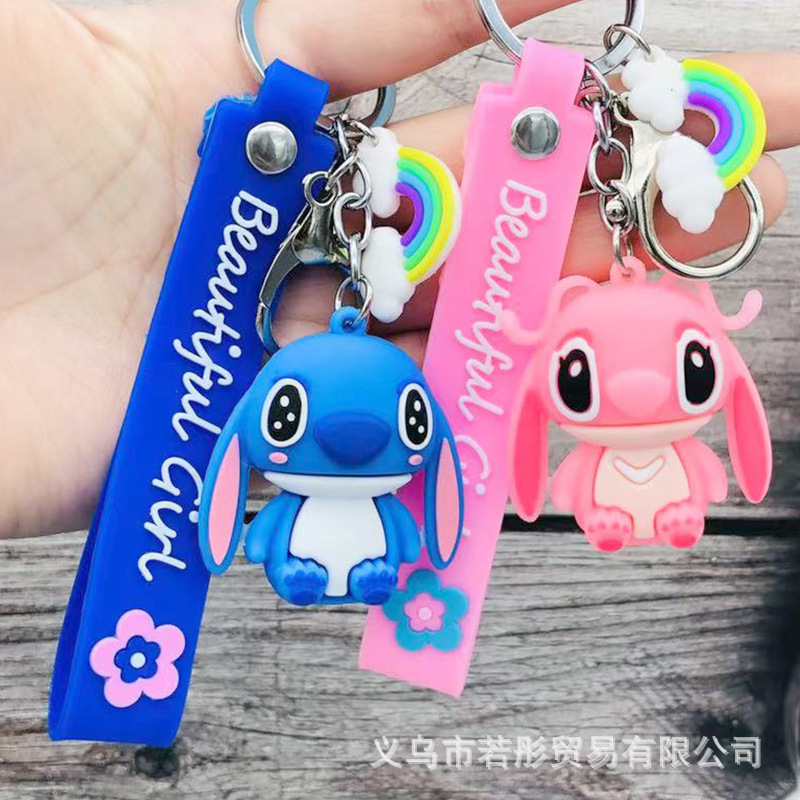 New Cartoon Couple Doll Stitch Keychain Pendant Wholesale Cute Three-Dimensional Soft Glue Key Chain Small Gift