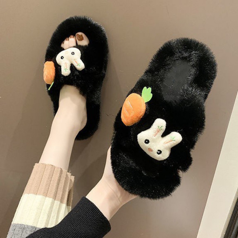 Cute Rabbit Cotton Slippers Women's 2023 Winter New Outdoor Non-Slip Thick Bottom Fluffy Slippers Women's Indoor Home