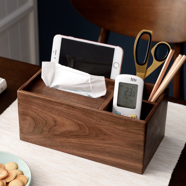 Black Walnut Wooden Tissue Box Simple Living Room Remote Control Mobile Phone Storage Wooden Box Hotel Dining Table in Dining Room Tissue Box