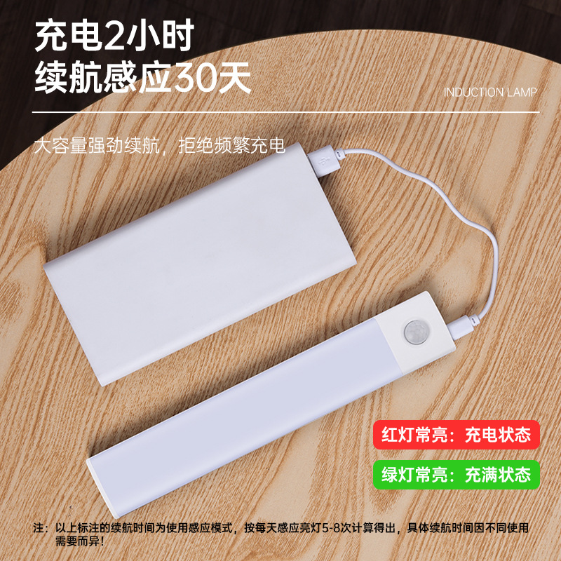 Ultra-Thin Human Body Induction Smart LED Lamp Rechargeable Long Wireless Cabinet Wardrobe Wine Cabinet Magnetic Suction Light Bar Light Strip