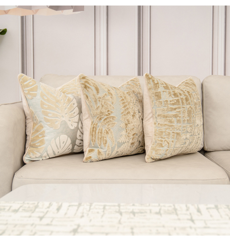 北欧现代简约割绒抱枕美式沙发靠垫民宿酒店靠枕米色厂家批发