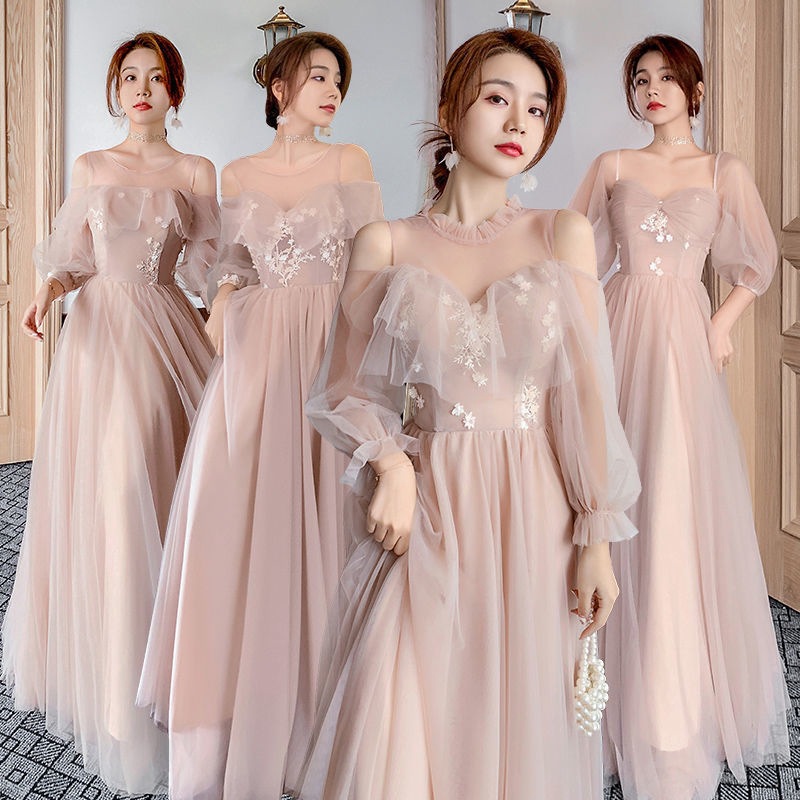 伴娘服长款新款姐妹团仙气质演出宴会小礼服结婚年会晚礼服女