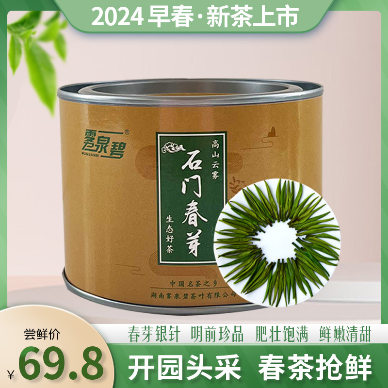 2024明前手采新茶绿茶茶叶春茶高山云雾生态石门银针春芽罐装50g