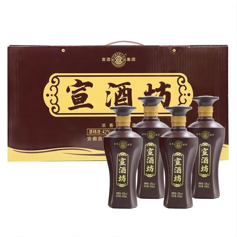 安徽宣酒坊浓香白酒整箱4瓶42度450ml纯粮自饮酒水口粮酒-阿里巴巴