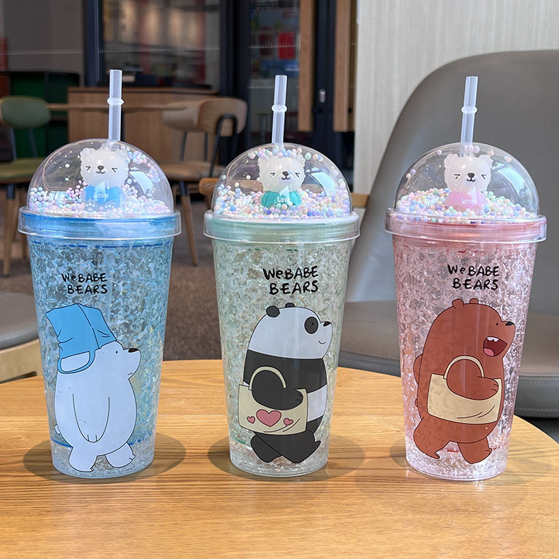 New Arrival Summer and Autumn Good-looking Ins Cartoon Plastic Sippy Cup Creative Glitter Ice Cup Spot Factory Direct Sales