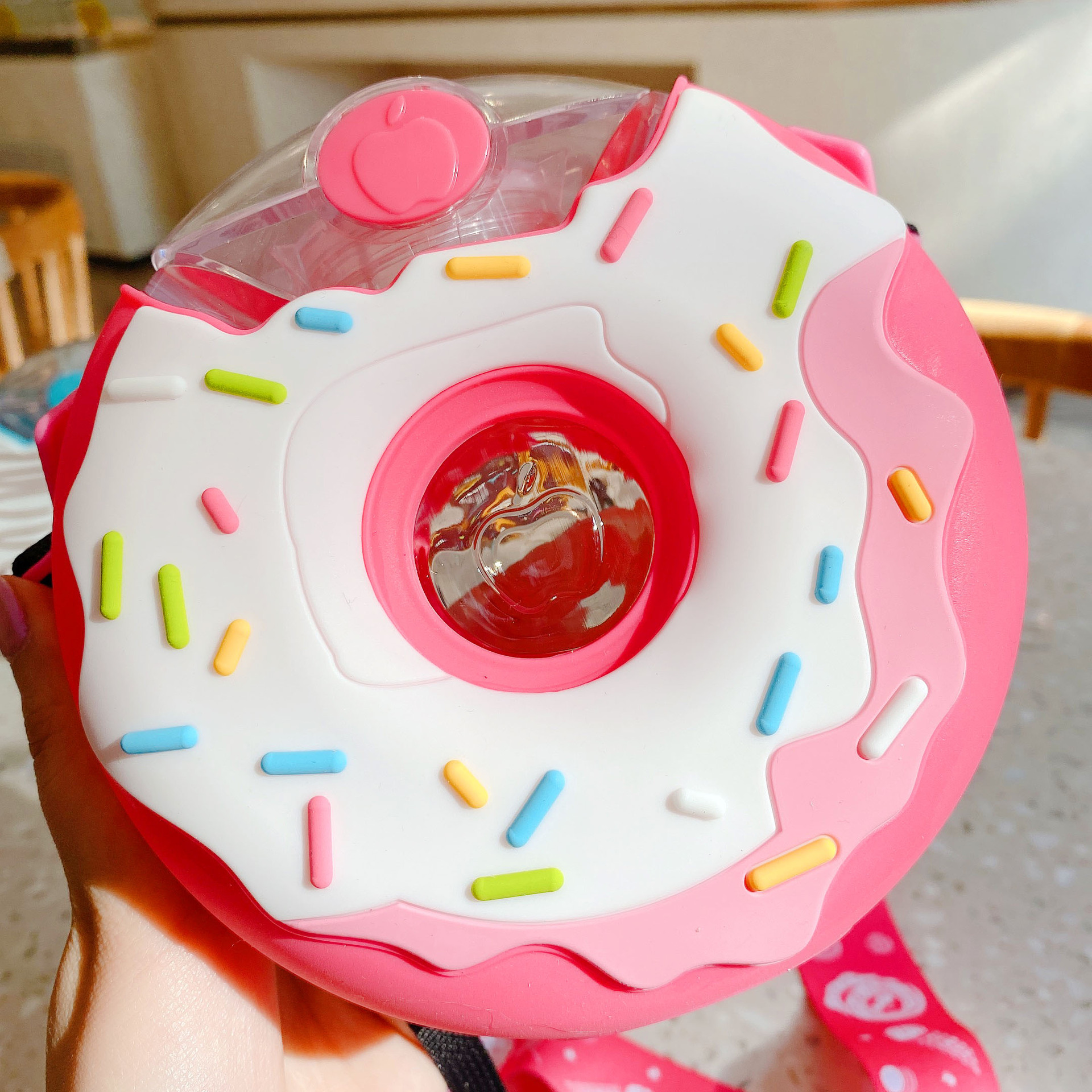 Donut Cup with Straw Kindergarten Baby Creative Glass Portable Anti-Fall Cute Crossbody Outdoor Children's Kettle