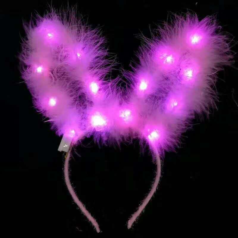 Luminescent Lamp Feather Rabbit Ears Hair Hoop the Third Gear Flash Hairpin Festival Party Performance Headdress Stall Goods Wholesale Batch