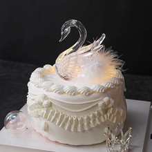 批发水晶天鹅装饰摆件浪漫唯美婚礼蛋糕甜品台婚庆羽毛天鹅装扮用