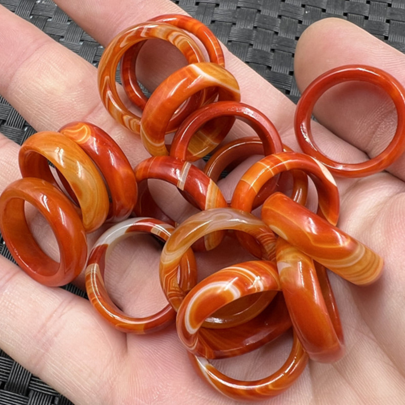 文玩玉石戒指战国红戒指玛瑙玉髓戒指佛珠跑环玉戒指