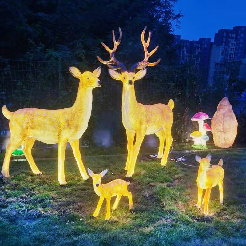 户外亮化景区装饰草坪小品灯落地动物园写实发光梅花鹿玻璃钢雕塑
