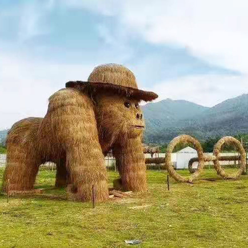 稻草工艺品卡通动物造型农耕人物粮仓丰收节草雕绿雕 五色草雕塑