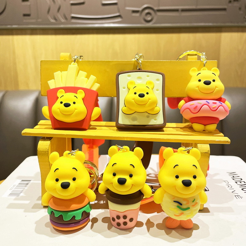 Cartoon Dessert Winnie the Pooh Keychain Crossdressing Pooh Bear Key Chain Handbag Pendant Doll Key Ring Wholesale