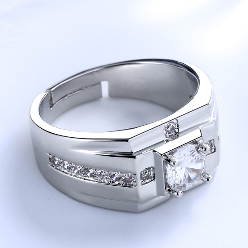 仿莫桑钻欧美戒指镀白金金男戒仿真钻戒男潮个性霸气结婚节日饰品
