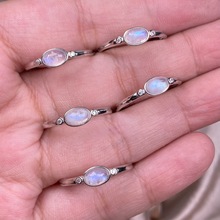 蓝月光石戒指s925银镶嵌简单秀气小清新日常女款手饰品蓝光强无裂