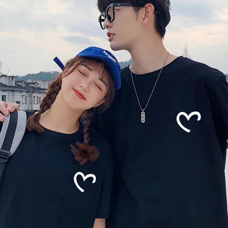 l  Kazuki Kuraishi Trendy Brand Couple Men and Women Heart Printing Cotton Short-Sleeved T-shirt round Neck oose Casual Top Trendy