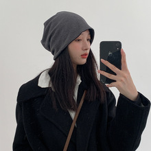 日本RX鞠婧祎同款显脸小堆堆帽素颜纯色护耳冷帽卷边针织包头帽女