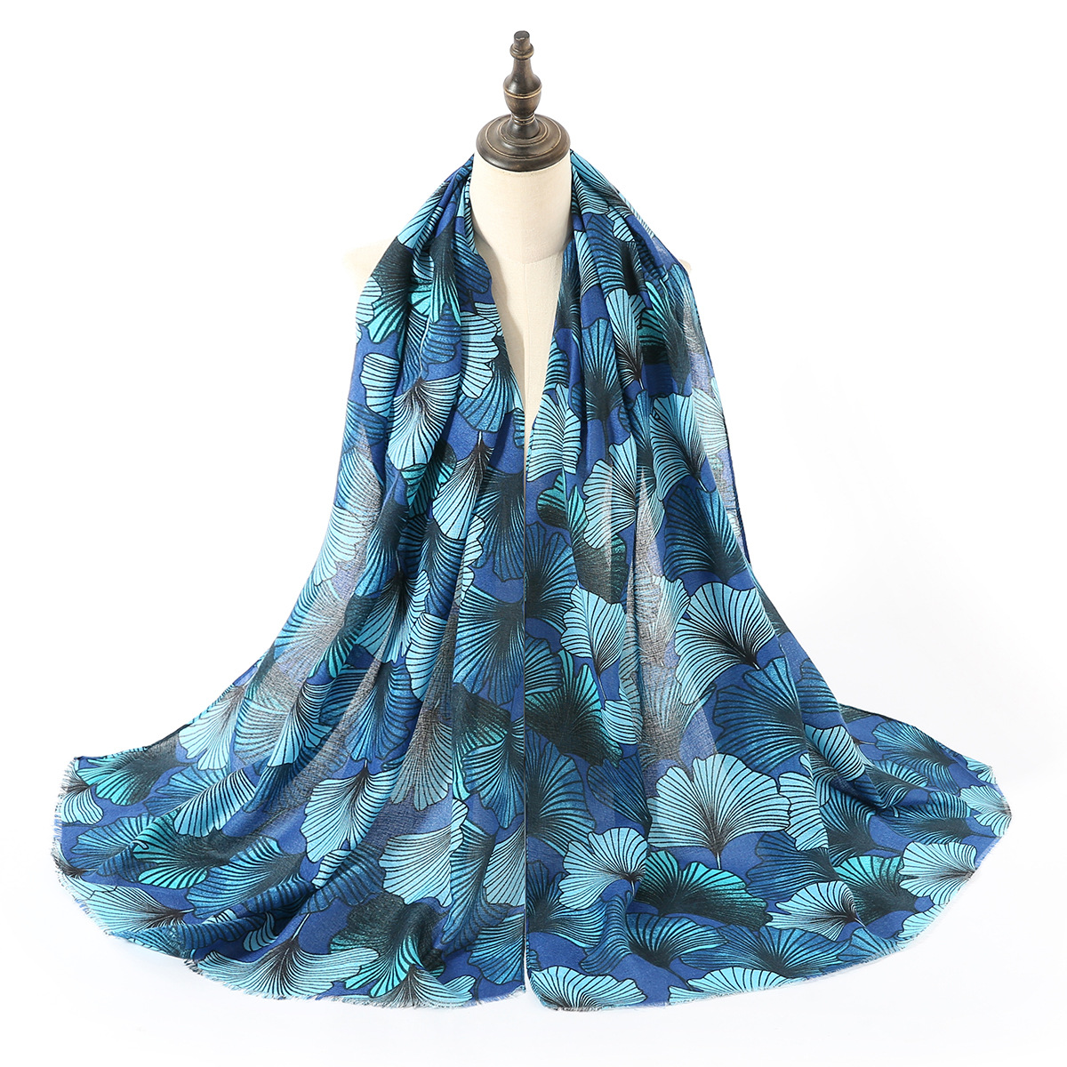 One Piece Dropshipping New Exclusive for Cross-Border Classic Ginkgo Leaf Printed Cotton and Linen Scarf Shawl Factory Wholesale