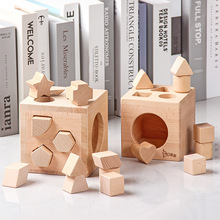 儿童木制形状盒十三孔六面认知多孔配对积木早教动脑几何木制玩具