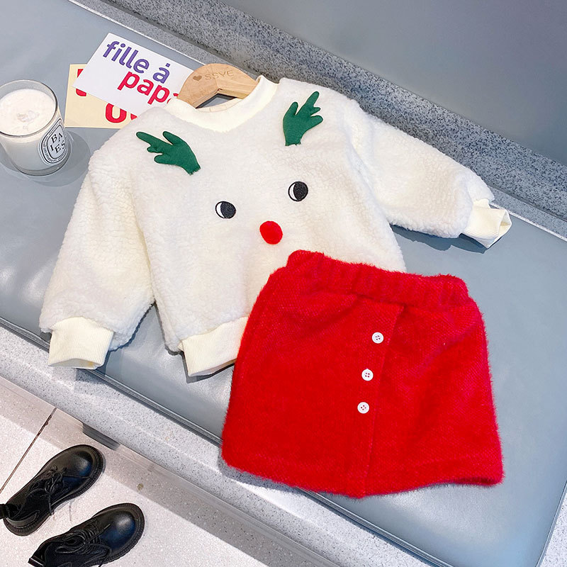 艾乐兔 童装冬款2022新款小童时髦 加绒卫衣短裙两件套 wd151