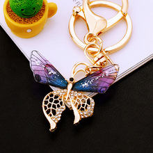 欧美蝴蝶镶钻汽车钥匙扣金属可爱女包包挂件钥匙链圈创意跨境礼品
