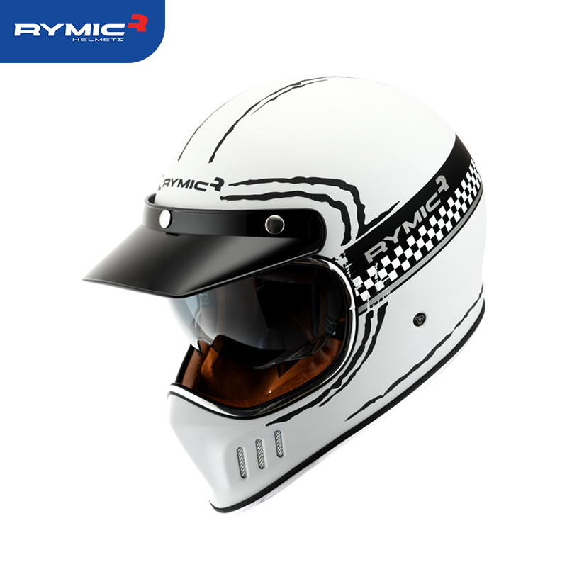 机车网rymic摩托车复古头盔覆式全盔电动车男女个性酷四季安全帽