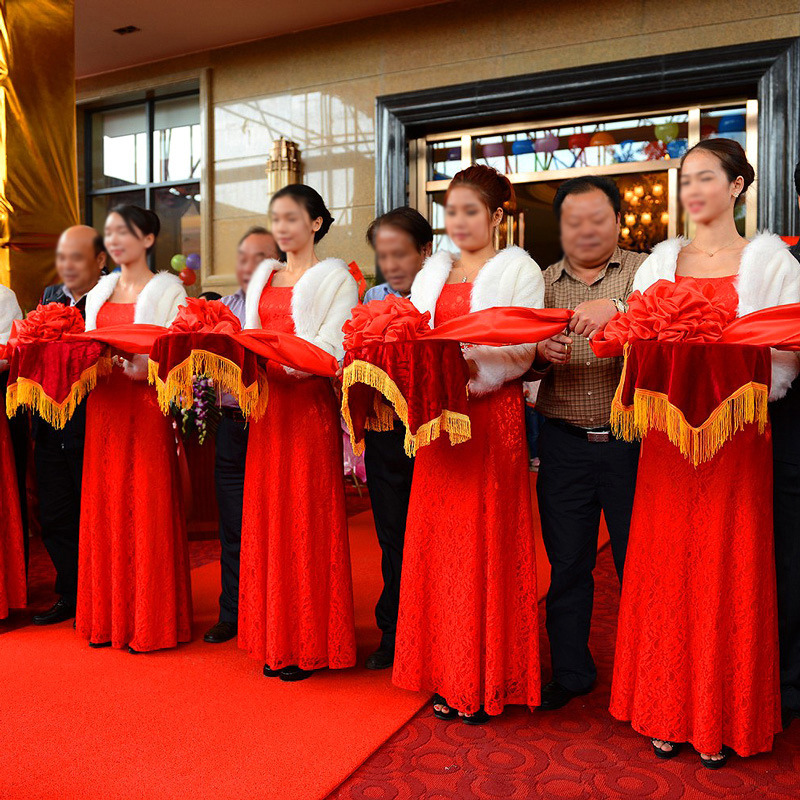 大红花球开业剪彩套装礼品汽车新车绸缎布结婚红绣球道具花球剪裁
