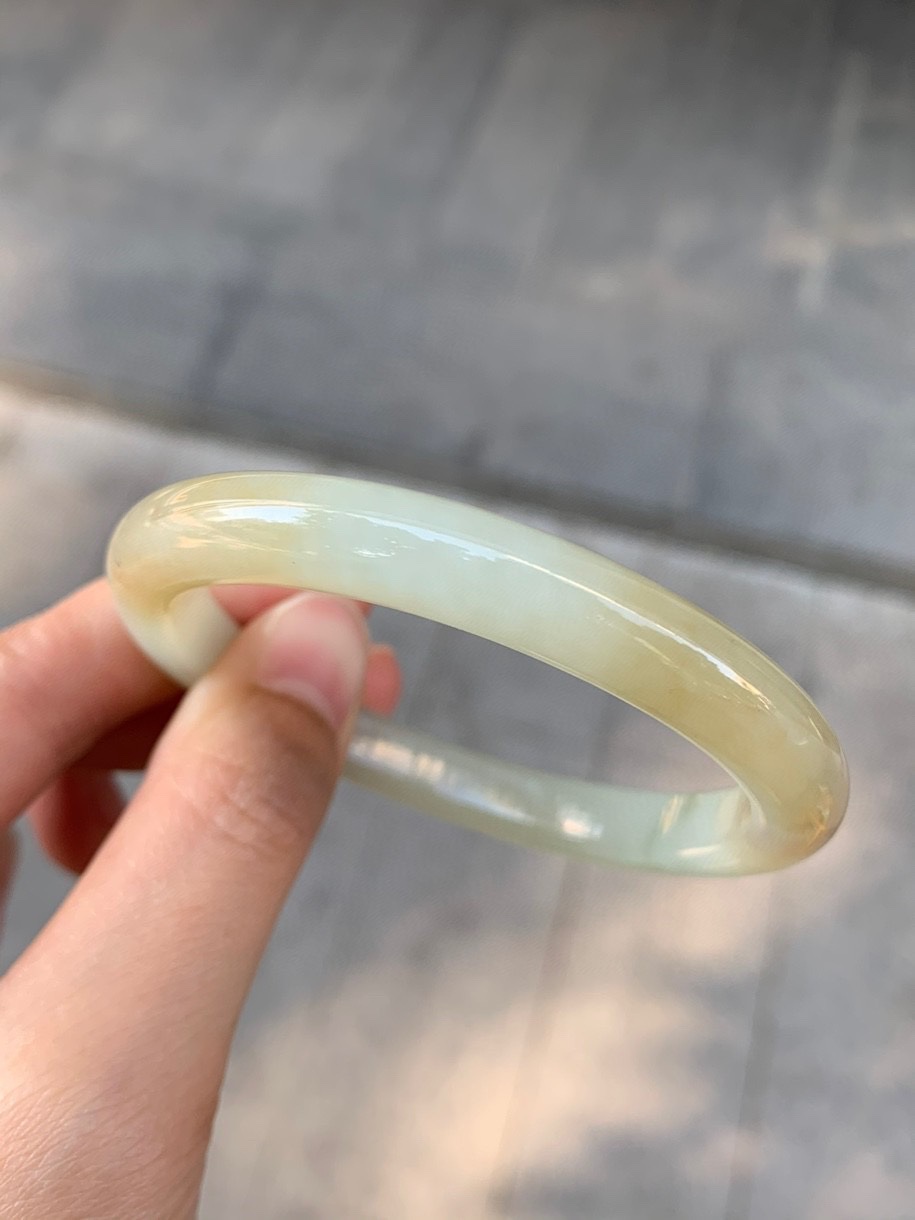 j新疆和田玉且末料糖白窄条平安手镯玉镯子56圈口55玉石玉器