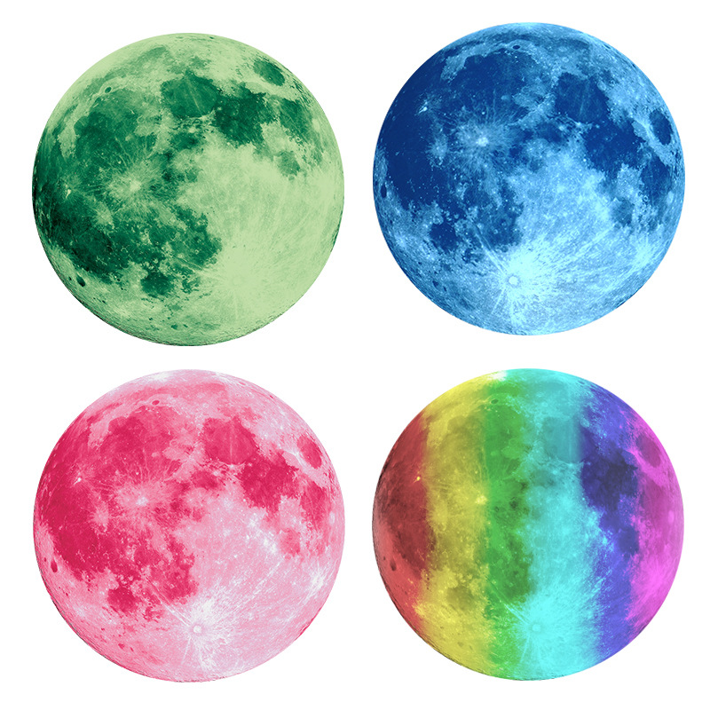 30cm Luminous Moon Wall Stickers Children's Room Decoration Luminous Moon Decorative Stickers Green Light/Blue Light/Pink Light