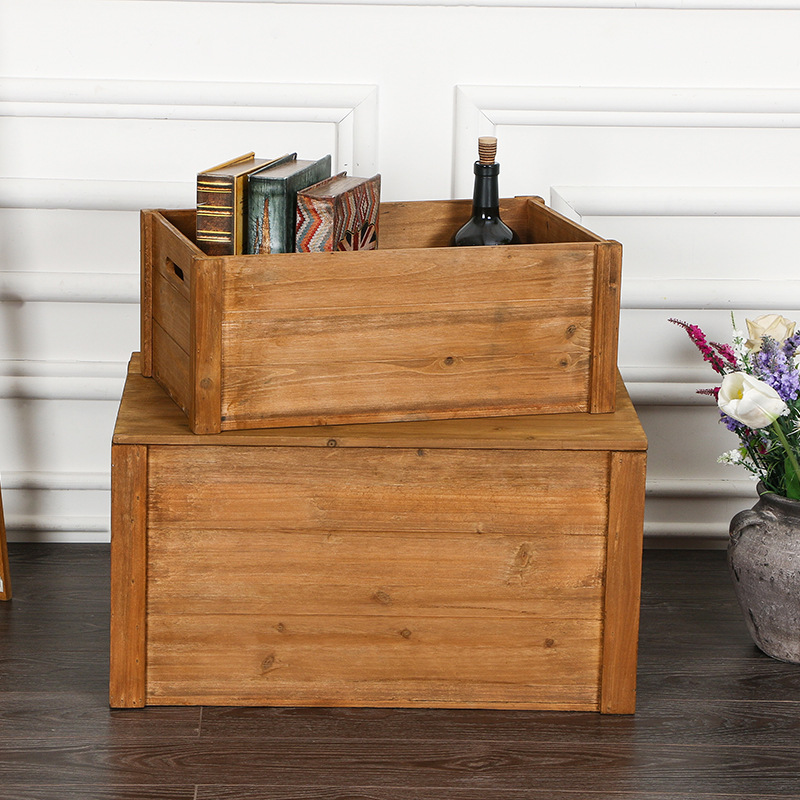 仿古木箱嫁妆箱乡村风实木桌面收纳杂物箱子加厚特大复古木箱带锁